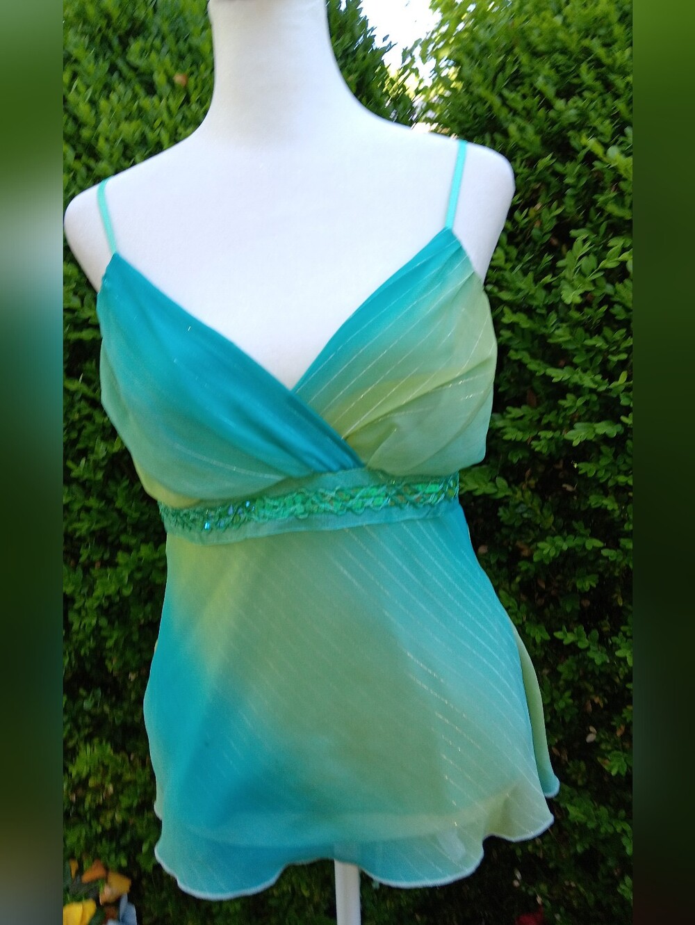 Turquoise to Light Green Ombre Spaghetti Strap Camisole